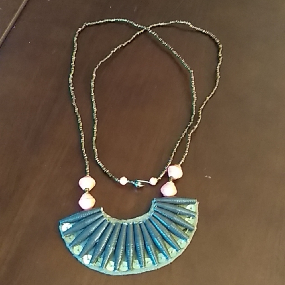 "31 Bits" Paper Bead Long Bib Statement Necklace - image 4